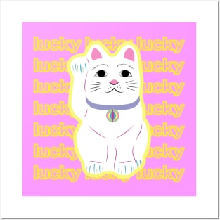 Japanese Maneki Neko Lucky Cat - Pastel Posters and Art